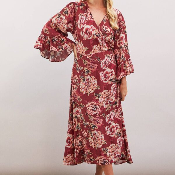 Womens Petite Floral Print Viscose Wrap Dress