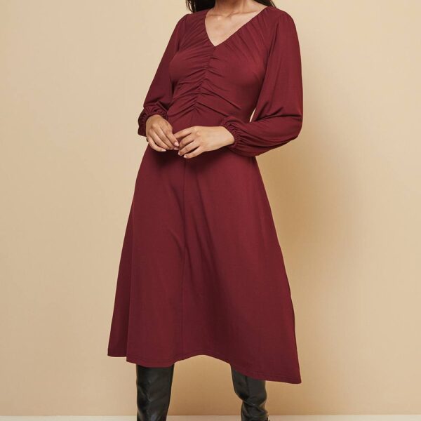 Womens Petite Gathered Front Jersey Dress