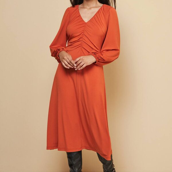 Womens Petite Gathered Front Jersey Dress