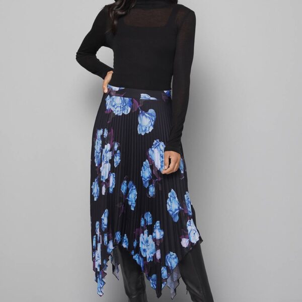 Womens Floral Pleated Midi Skirt