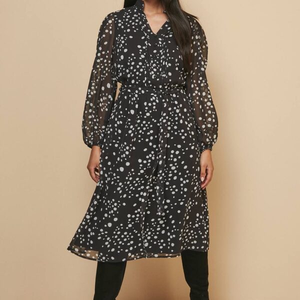 Womens Petite Spot Pintuck Belted Midi Dress