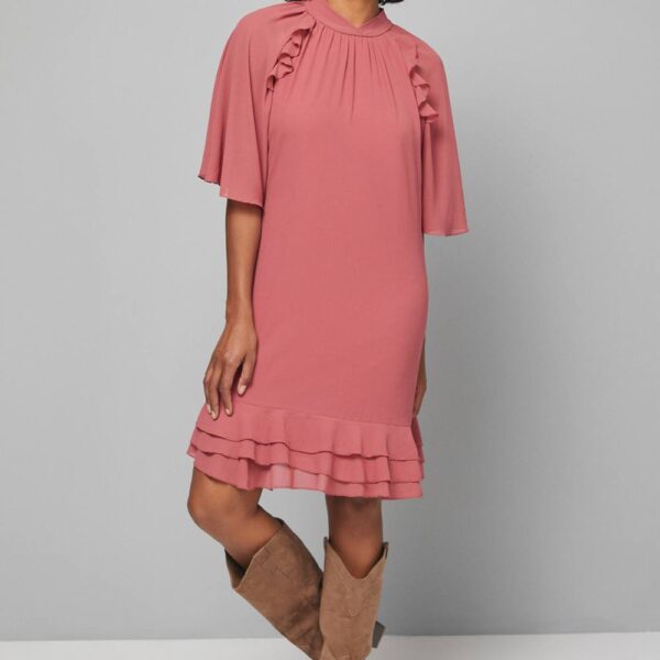 Womens Ruffle Hem Shift Dress