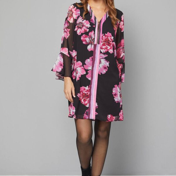 Womens Printed Zip Front Shift Dress