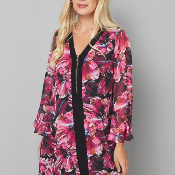 Womens Petite Floral Zip Front Shift Dress