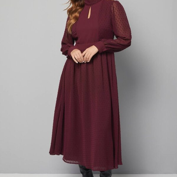 Womens Dobby Tie Neck Detail Midaxi Dress
