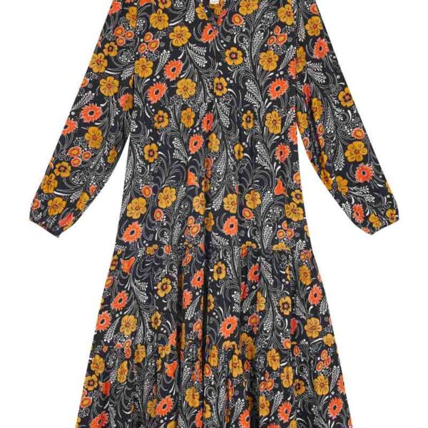 Joanie Clothing Cady Floral Print Long Sleeve Smock Dress - Extra Extra Large (UK 24-26) (Orange)