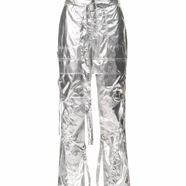 Y2K Silver Metallic Cargo Trousers