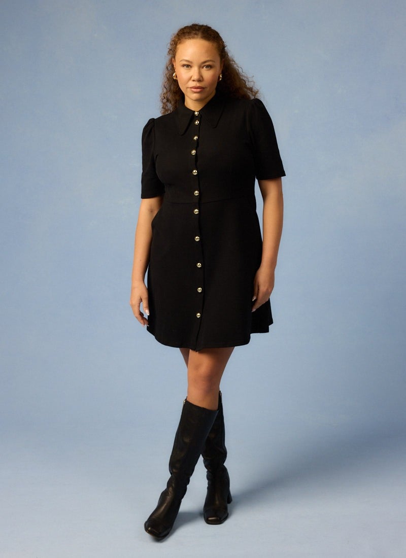 Joanie Clothing Colton Jersey Shirt Dress - Black- UK 26  - Sustainable Organic Cotton (Black)