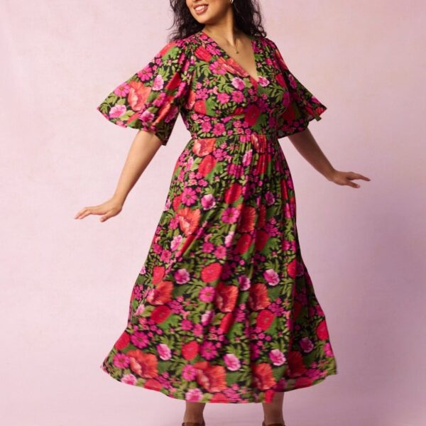 Joanie Clothing Desdemona Pink Floral Print Midi Dress -  UK 26 (Pink)
