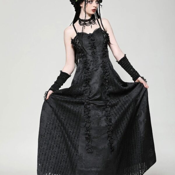 Dark In Love - Gothic Black Butterfly Strapless Lace Gown - Dress - black - S - 85% Polyester, 15% Viscose,Viscose
