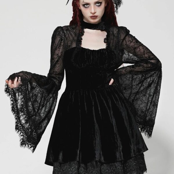 Dark In Love - Dark Floral Jacquard Velvet Elegant - Dress - black - S - 100% Polyester,Velvet