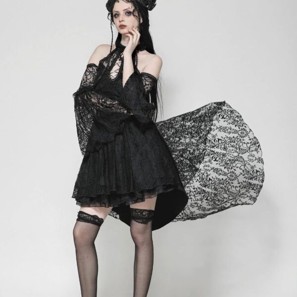 Dark In Love - Black Gothic Rose Vine Lace Tail - Dress - black - XXL - 100% Nylon,Lace