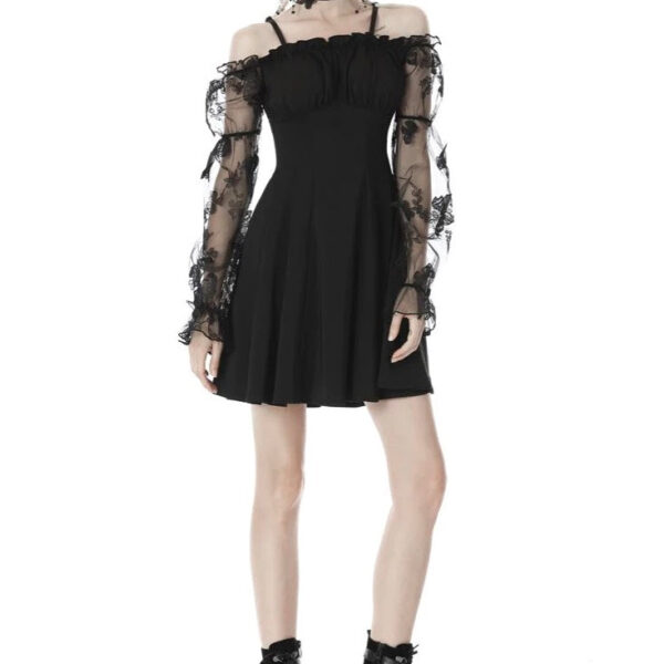 Dark In Love - Gothic Sexy Off-Shoulder Lacey Sleeves - Dress - black - XXL - 95% Polyester, 5% Elastane,Synthetics