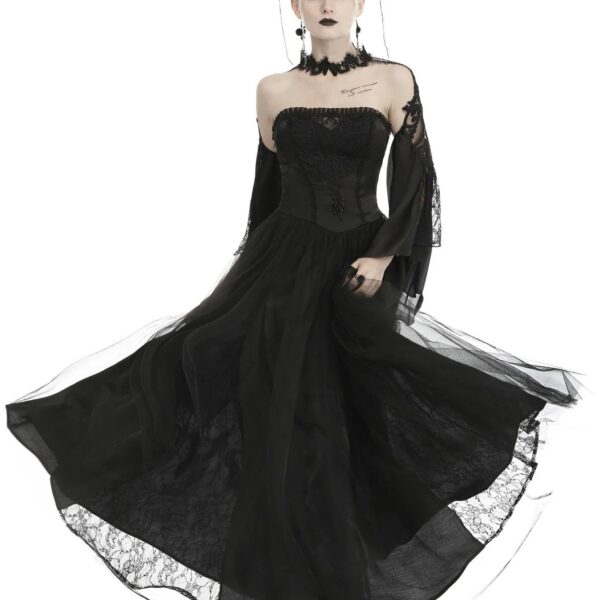 Dark In Love - Gorgeous Beaded Tulle Maxi Gothic Wedding Black - Dress - black - L - 70% Cotton, 30% Polyester,Mesh