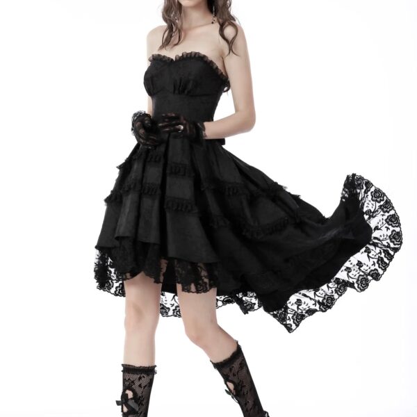 Dark In Love - Magic Girl Pleated Rose High Low Black - Dress - black - XXL - 100% Polyester,Lace