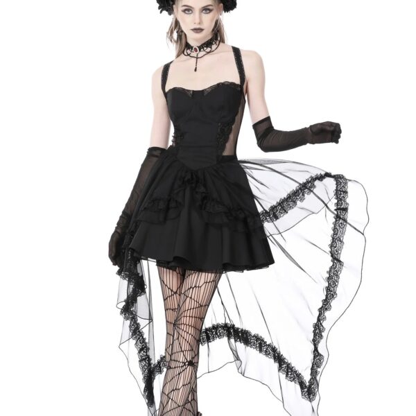 Dark in Love - Gothic Doll Cold Waist Swallowtail Halter - Dress - black - M - 100% Polyester,Lace