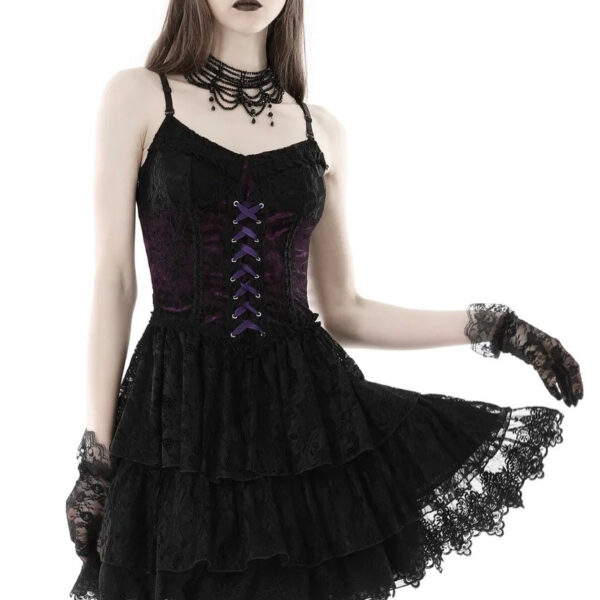 Dark In Love - Gothic Sexy Black Purple Lace Mini Black - Dress - black - S - 100% Nylon,Lace