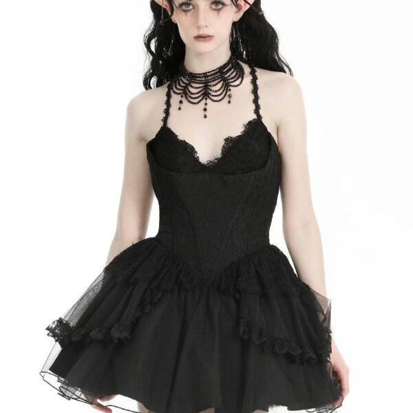 Dark In Love - Gothic Black Swan Tulle Lace Trim Black - Dress - black - M - 100% Polyester,Lace