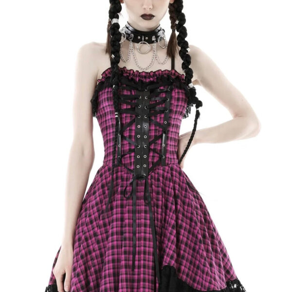 Dark In Love - Rebel Pink Check Sweet Cool Pink - Dress - pink - XXL - 70% Polyester, 27% Viscose, 3% Elastane,Viscose