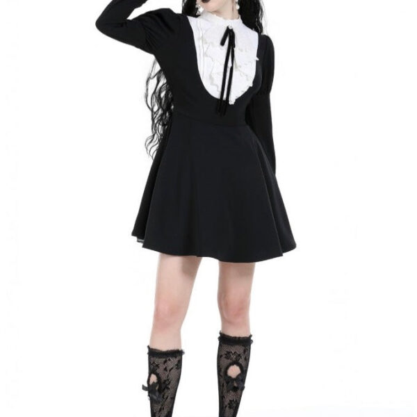 Dark In Love - Princess Neck Contrast Bubble - Dress - black - XXL - 100% Polyester,Synthetics