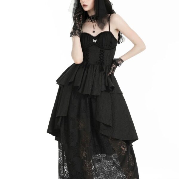 Dark In Love - Gothic Death Butterfly Layered Hi Low Black - Dress - black - XL - 100% Polyester,Lace