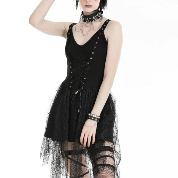 Dark In Love - Spider Web With Metal Pentagrams Black - Dress - black - XS - 80% Cotton, 20% Polyester,Lace