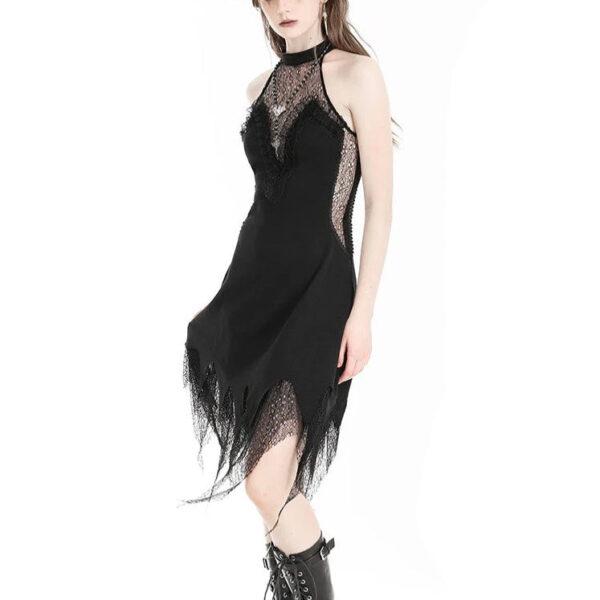 Dark In Love - Devil Sexy Net Deep V Neck Black - Dress - black - XS - 85% Cotton, 15% Polyester,Lace