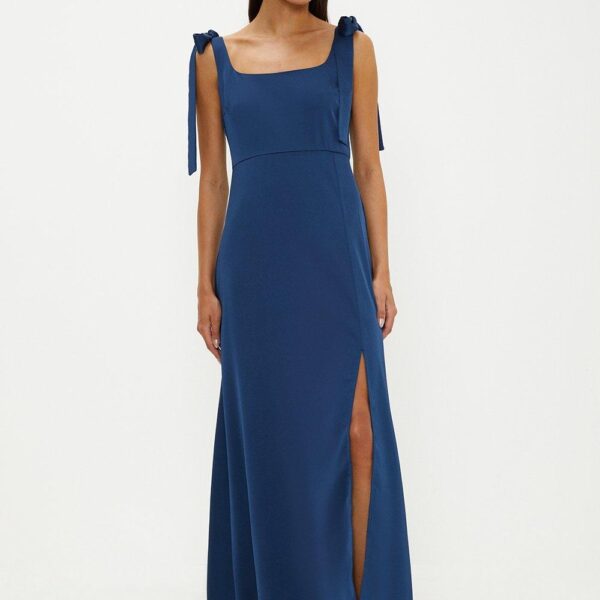 Oasis Womens Satin Tie Shoulder Midi Bridesmaids Dress - Navy - Size 8 UK