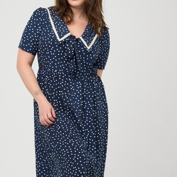 Joanie Clothing Everlene Polka Dot Sailor Midi Dress -  UK 26 (Navy)