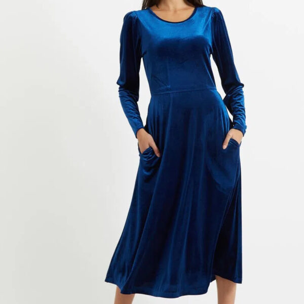 Louche Fabrice Velvet Deep Back Long Sleeve Midi Dress