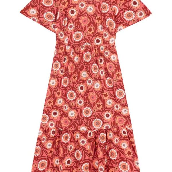 Joanie Clothing Georgia Pink Floral Print Square Neck Dress -  UK 20 (Pink)