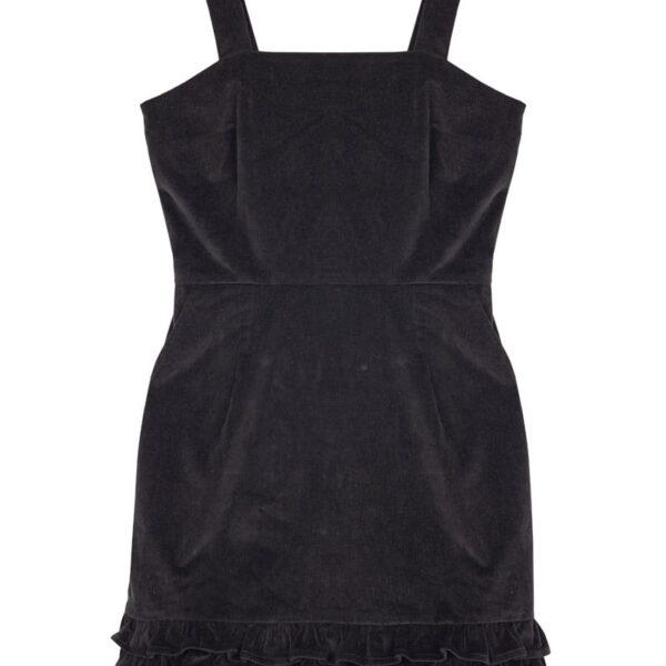 Joanie Clothing Gertie Square Neck Velvet Ruffle Pinafore Dress -  UK 24  - Sustainable Organic Cotton (Black)