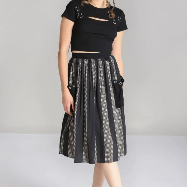 Hellbunny - Lita Black/Grey - Skirt - black - L - 100% Viscose,Viscose