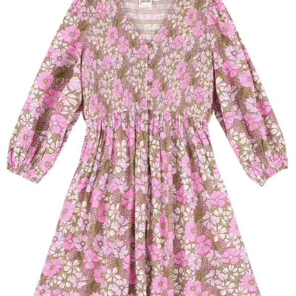 Joanie Clothing Henderson Pink Floral Print Smock Dress - Large (UK 16-18) (Pink)