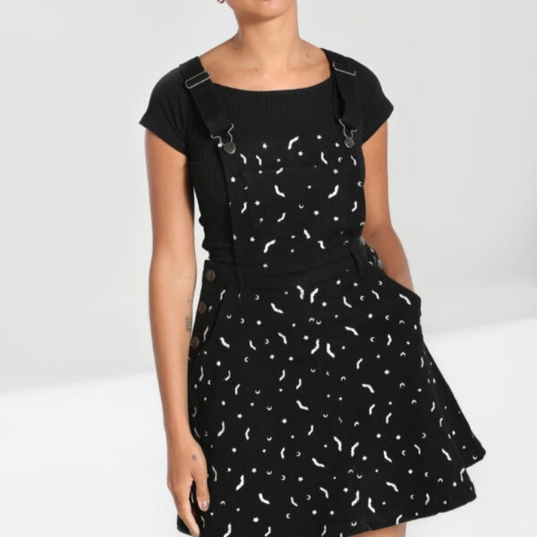 Hellbunny - Bat Pinafore Black - Dress - black - XS - 98% Cotton, 2% Elastane,Denim
