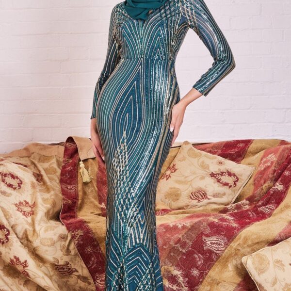 Modesty Two Toned Sequin Maxi - Emerald Green by Goddiva