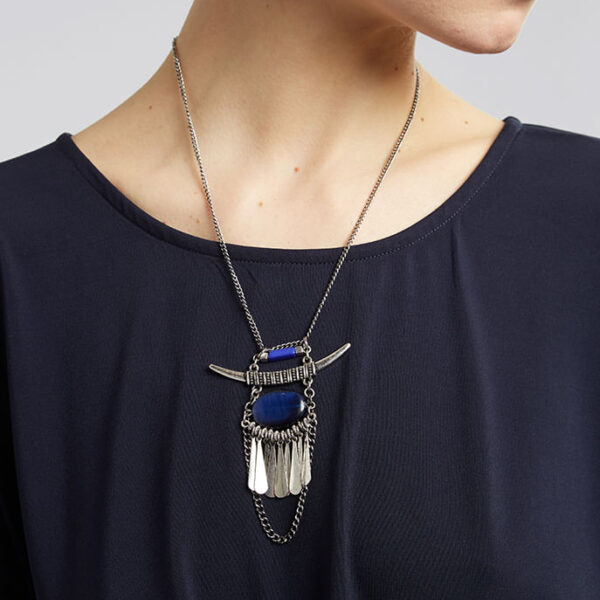 Sparrow Horn And Stone Necklace Silver