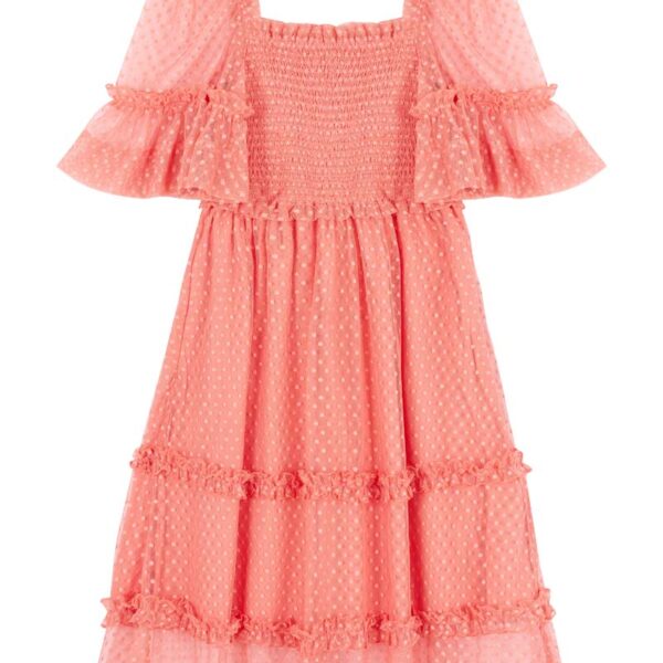 Joanie Clothing Jini Square Neck Polka Dot Mesh Dress - Pink - 8 (Pink)