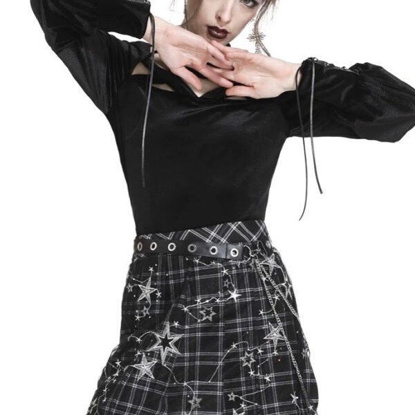 Dark In Love - Pleated Grid Star Mesh Chain - Skirt - black - M - 100% Polyester,Cotton