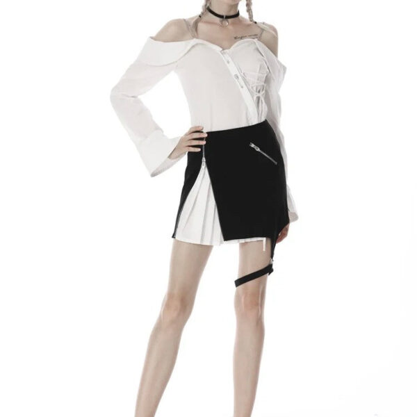 Dark In Love - Punk Black With Whiteite In Side Irregular Black/White - Skirt - black - L - 72% Cotton, 23% Nylon, 5% Elastane,Cotton