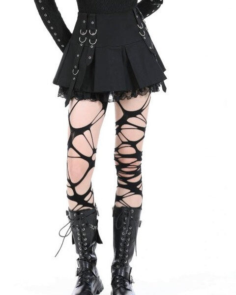 Dark In Love - Punk Metal Pleated Mini - Skirt - black - XL - 70% Polyester, 30% T400,Cotton