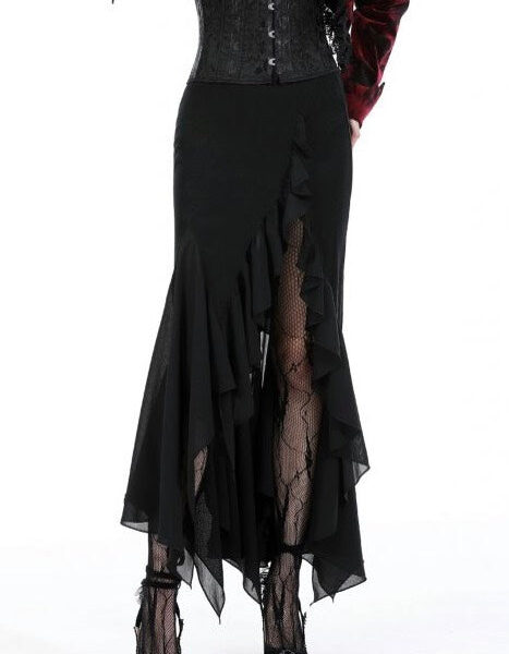 Dark In Love - Black Mermaid Ruffle Slim Long - Skirt - black - XS - 58% Polyester, 31% Viscose, 11% Nylon,Viscose