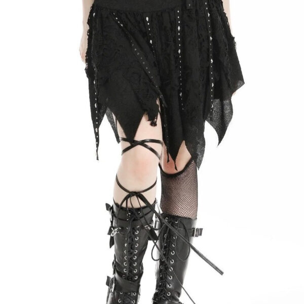 Dark In Love - Punk Irregular Tattered Skul Black - Skirt - black - XXL - 95% Polyester, 5% Elastane,Lace