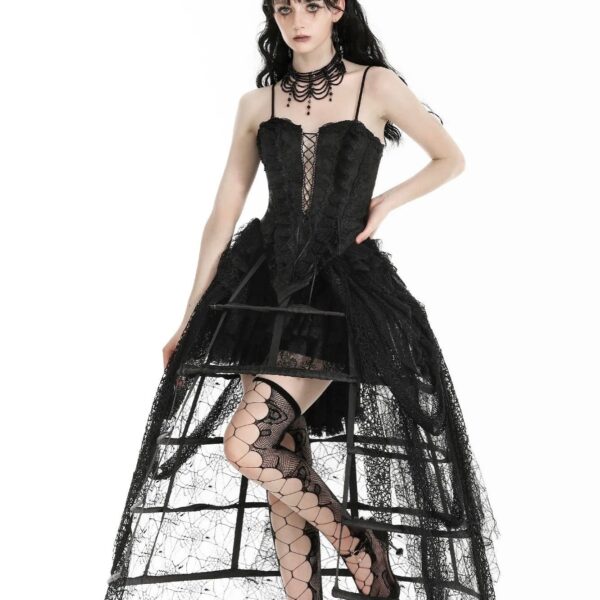 Dark In Love - Rococo Style Spiderweb Tattered Birdcage Petticoat Long - Skirt - black - S/M - 100% Polyester,Lace