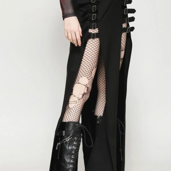 Dark In Love - Punk Black Slit Metal Long - Skirt - black - XXL - 95% Polyester, 5% Elastane,Synthetics