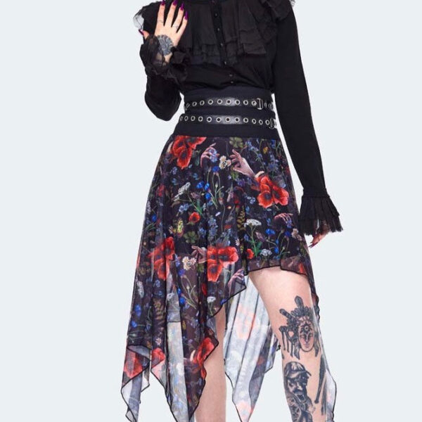 Jawbreaker - Night Meadow Asymmetrical Mesh Multi - Skirt - multicolored - XL - 95% Polyester, 5% Elastane,Mesh