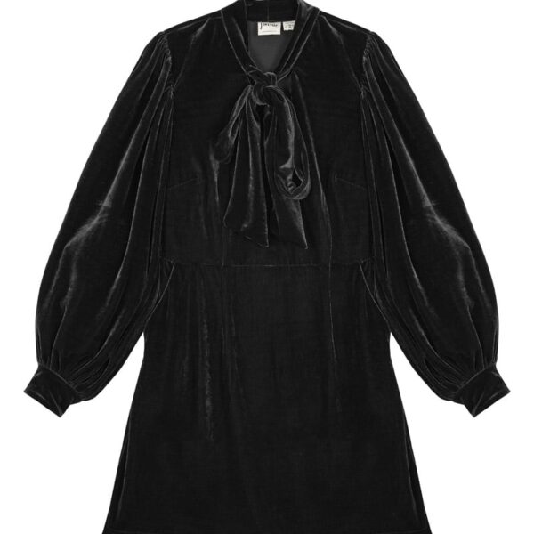 Joanie Clothing Nolly Black Velvet Pussy Bow Mini Dress - 8 (Black)