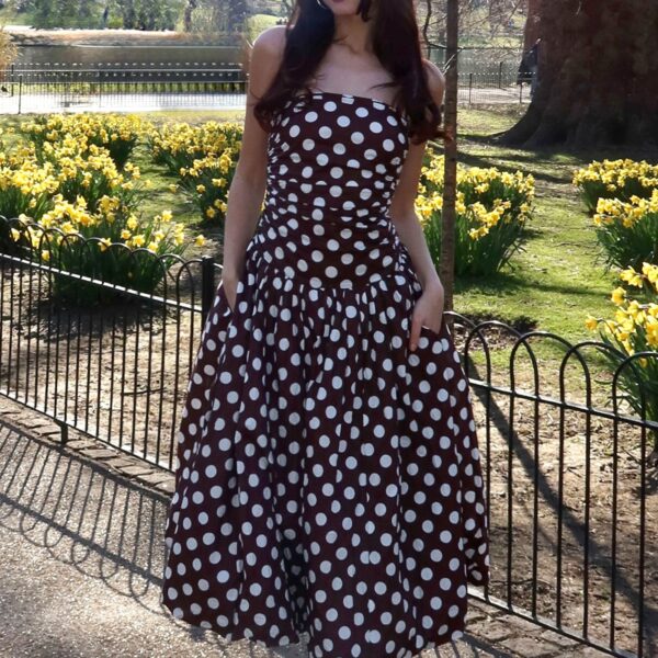 Alexa Brown Polka Dot Puffball Dress