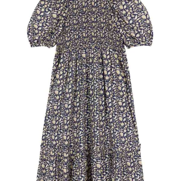 Joanie Clothing Priya Navy Floral Print Puff Sleeve Midi Dress - Extra Extra Large (UK 24-26) (Navy)