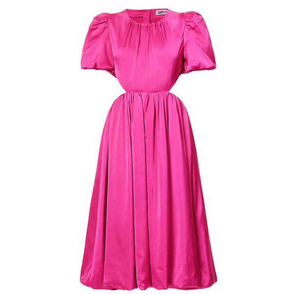 Alana Pink Satin Puff Sleeve Dress